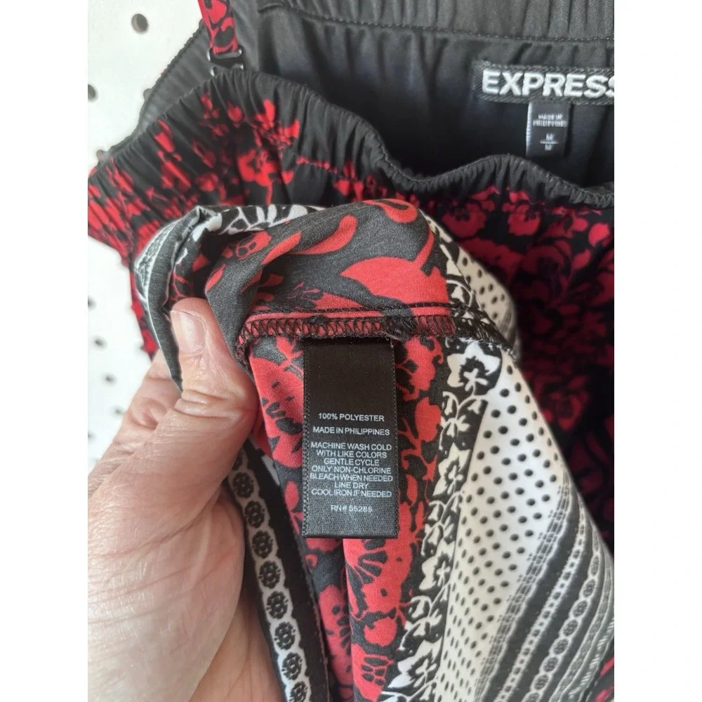 Express Mini Dress Spaghetti Strap Wrap‎ Red Black Geo Print Women's M